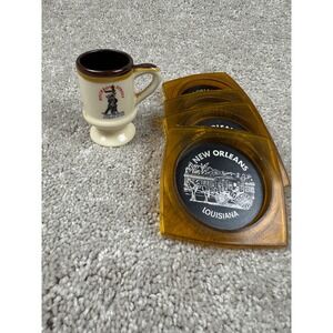 Vintage New Orleans Louisiana Souvenir Shot Glass & 4 Coasters Bourbon Street